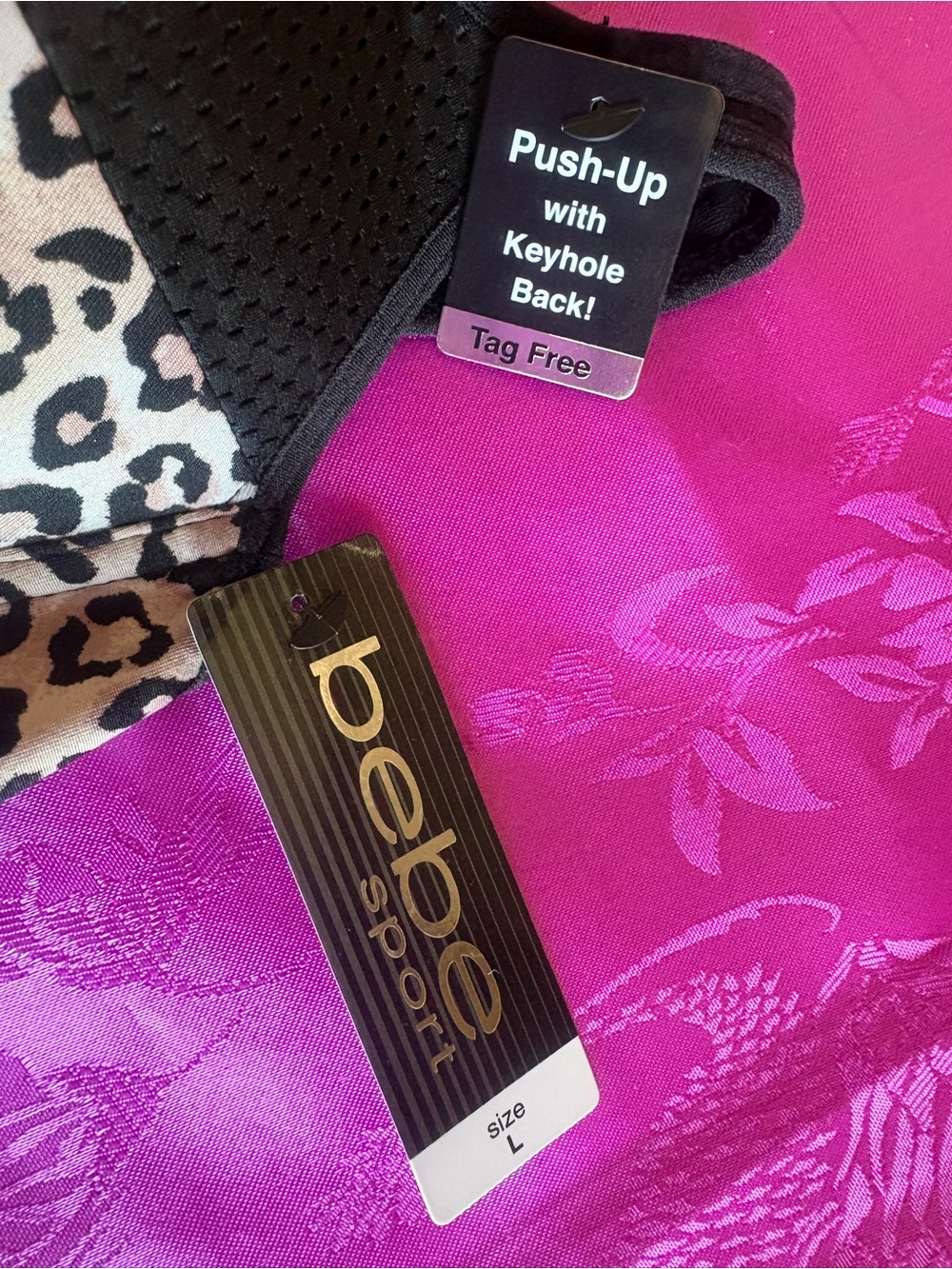 bebe Leopard-Print Push-Up Bra in Black & Beige - Picture 3 of 4